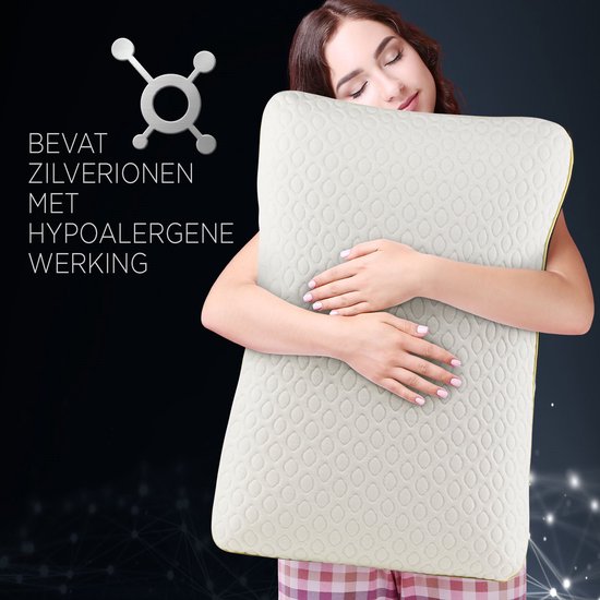 Vitapur Hoofdkussen - Hoofdkussen Nekklachten - Traagschuim Hoofdkussen - Hoofdkussen Nekpijn - Ionity Silver - Anti Allergie - Hoofdkussens - 40x60 cm