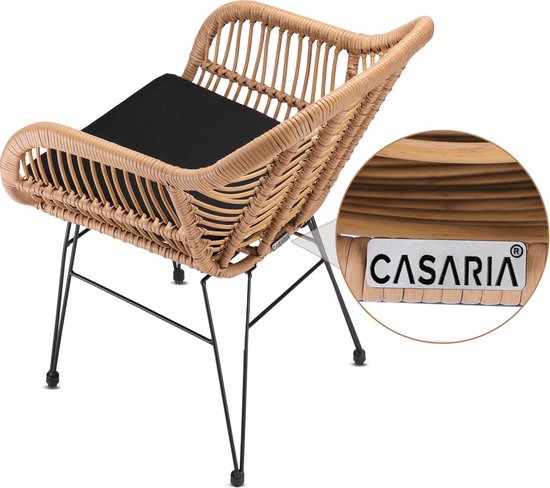 Casaria Tuinset Bali 3 Delig – 1 Tafel & 2 Stoelen – Naturel Zwart