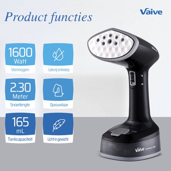 VAIVE TurboSteam Inklapbare Kledingstomer 1600W - Handstomer - Stoomapparaat Kleding - Steamer - Stomer - Kledingstomers