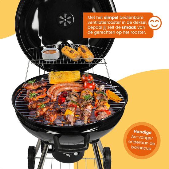 Goliving Houtskool Barbecue - Ø54 cm - Inclusief Accessoires - Houtskoolbarbecues op Wielen - XXL BBQ met Deksel - Rond - 65 x 89 cm - Zwart - Metaal