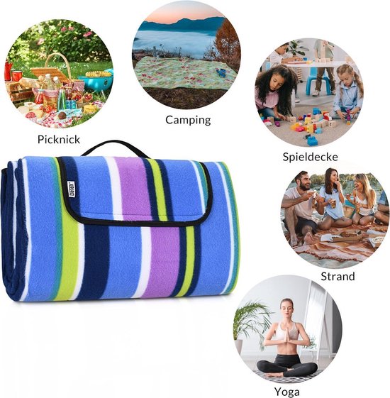 DETEX Picknickkleed 200x200cm XXL Waterdicht Geïsoleerd Opvouwbaar Strepen