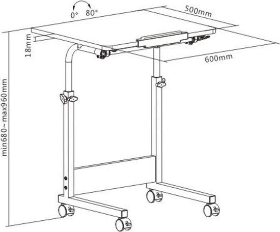 Laptoptafel verrijdbaar bureau - lessenaar - hoogte verstelbaar 68 - 96 cm