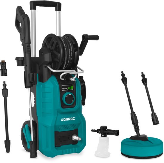 VONROC Hogedrukreiniger V24-3 - 2400W – 180 bar – drukregelaar - Incl. terrasreiniger, schuimsproeier en accessoires