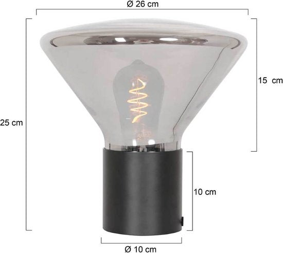 Tafellamp Ambiance 3401ZW Zwart, 25 cm hoog, 26 cm diameter, van elektronica, glas en metaal, Steinhauer, Eigentijds design voor binnengebruik