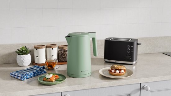 KitchenBrothers Waterkoker - 1.7L - Met Temperatuurregeling - Elektrisch - Warmhoudfunctie - Display - Dubbelwandig - Cool-touch - 2200W - Pastelgroen