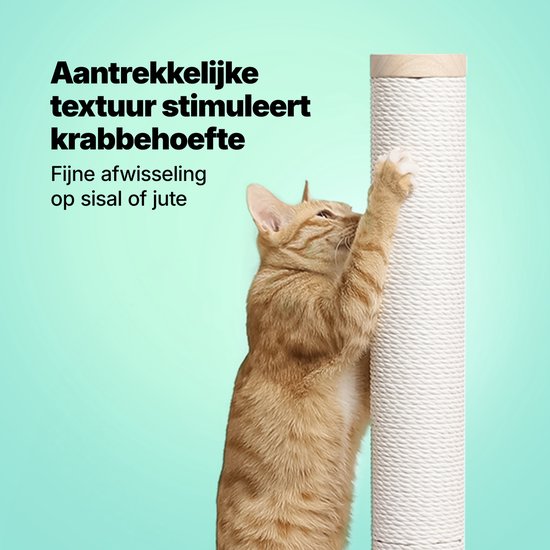 Jake en Jacky Krabpaal Hout - Houten Krabpaal voor Katten - met Papieren Touw - Krabmeubel - 80 cm