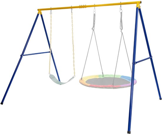 Coast schommelende frame met een frame dubbele swing metal frame 249 x 185 x 181,5 cm blauw + geel
