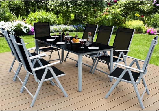 Casaria Tuinset Bern – 8 Personen Aluminium 8 Stoelen 1 Tafel - Zilver