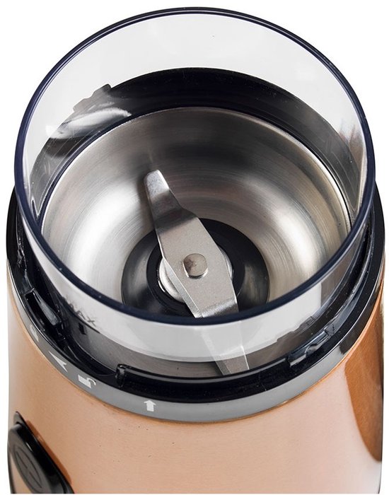 Bestron ACG1000CO Elektrische Koffiemolen – 150W – RVS Messen – 50 g Capaciteit – Koperkleur – Voor Koffiebonen & Kruiden - 5 jaar garantie