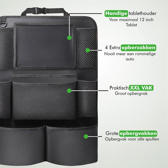 Travelhawk Auto Organizer - Autostoel Organizer voor Kinderen - Met iPadhouder - Zwart