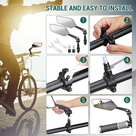Garpex® Set van 2 - Fietsspiegel Rechts en Links - Achteruitkijkspiegel Fiets - Fietsspiegel ebike - Verstelbaar Ontwerp