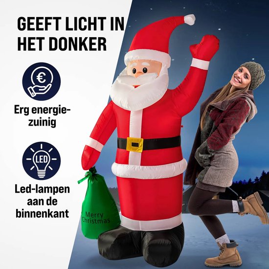 Kerstman - Opblaasbaar XL 180cm – LED Verlichting