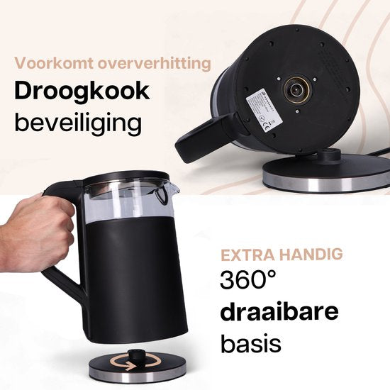 HomeShift® Waterkoker met Temperatuurregeling - Warmhoudfunctie - Dubbelwandig - Elektrisch - 1,7 Liter - 2200W - Zwart