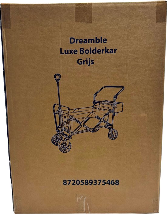Dreamble® | Bolderkar | Grijs | Tot 140KG | 120L | Trek en duwfunctie | Dikke zachte vloermat 4cm - voor kinderen | Extra grote wielen Ø20cm | Extra opbergruimte | 130x110(LxH) | 2 pockets buiten,1 pocket binnenin met rits | Voetrem | Beschermhoes