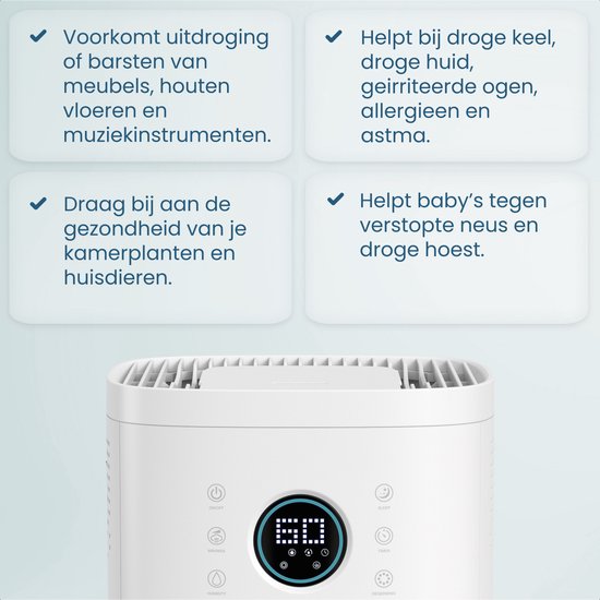 Auronic Luchtbevochtiger - 4 Liter - 40m2 - Geschikt voor Woonkamer, Kantoor, Slaapkamer, Babykamer en Meer - Met Aromatherapie - BPA-Vrij - Wit