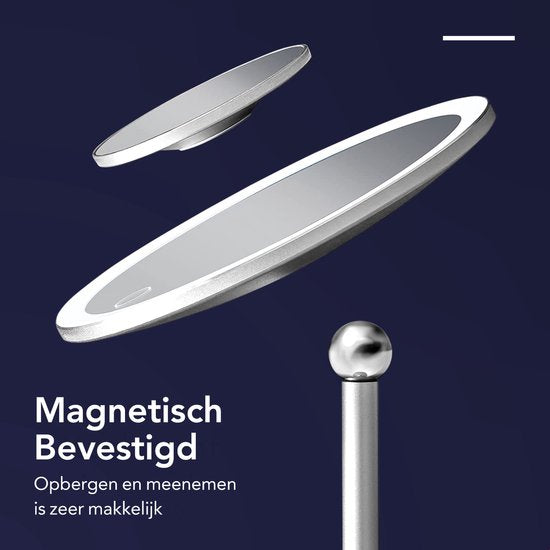 SaniCraft® Make-up Spiegel met Verlichting - Vergrootspiegel & Scheerspiegel - 10x Vergroting - LED verlichting - USB Oplaadbaar - Diameter 17 cm