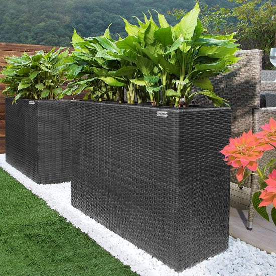 Casaria Plantenbak Polyrattan 95x27x60cm met Waterafvoer - Zwart