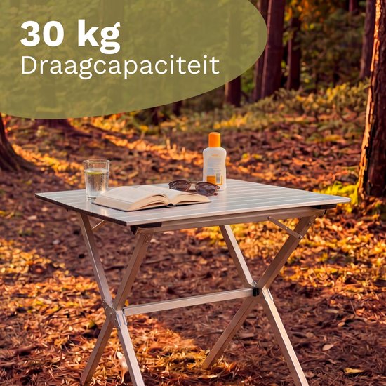 TRVLMORE Campingtafel - 80x58x71 cm - Lichtgewicht met Aluminium Frame - Vouwtafel Verstelbaar - Kampeertafel - Klaptafel - Zilver