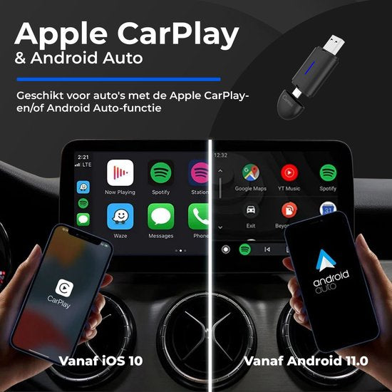 CarMe Mini 2-in-1 CarPlay Dongle - USB-A & USB-C - Draadloos CarPlay & Android Auto - Zwart