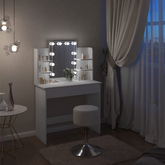 Rootz Kaptafel - Dressoir - Make-up Station - Schoonheidstafel - Cosmetische Stand - Glamour Tafel - Wit - 41,1x20,3x6,1 inches