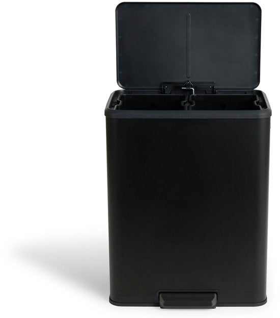 Umuzi Cleaning Dubbele Prullenbak - 60L - Pedaalemmer - Soft Close - 53x38x66 - Mat Zwart