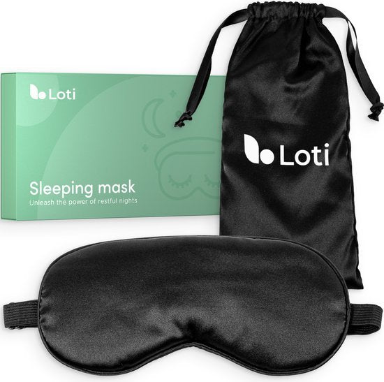 Loti Premium Zijden Slaapmasker + Opbergzakje - 100% Verduisterend Oogmasker - Verstelbaar - Blinddoek - Zijdezacht - Anti-Rimpel – Eye Mask – Sleep Mask – Zwart