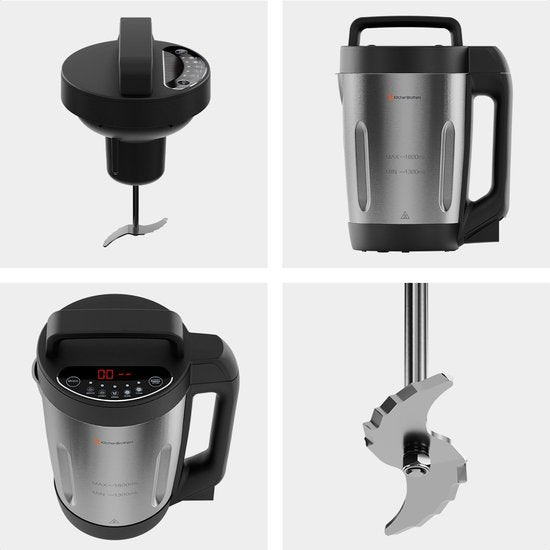 KitchenBrothers Soepmaker - 1.6L - 5 Programma's - Timer Display - Blender - RVS/Zwart