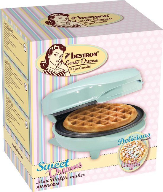 Bestron Wafelijzer - AMW500M - 550W - Mini wafel - Anti-aanbaklaag - Blauw - 5 jaar garantie