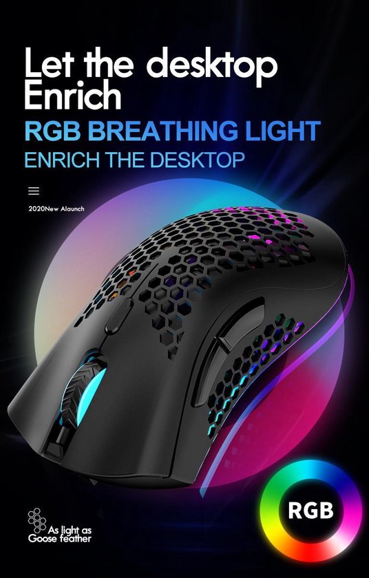 ZIYOU LANG X3 Draadloze Gaming Muis - RGB Honeycomb Gaming Muis - Gaming Muis - Zwart