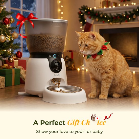 Arenti Petfeeder2 Automatische Voerbak 4L Met Beweegbare Camera - 3L Fontein - Kat & Hond – Slimme Voerdispenser met Camera – 3MP (2K) Met Night Vision – Two-Way Audio – Voerautomaat met App – Dual band Wifi – Voor Katten & Honden – Gratis App