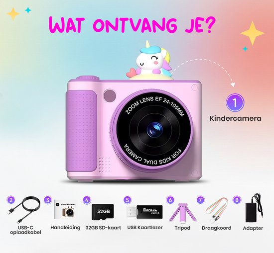 K&L Digitale Kindercamera Kids 32GB - Kinder vlog camera - Kindercamera's Digitaal - Fototoestel Kinderen - Kinderfototoestel