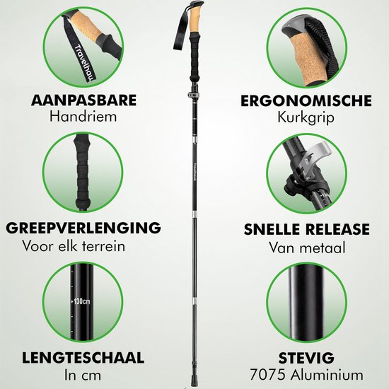 Travelhawk Nordic Walking Stokken Trekkingstokken - Hiking - Wandelstokken - Trekking - Verstelbaar - Opvouwbaar - Alternatief Telescopisch en Inschuifbaar