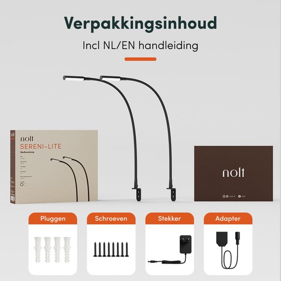Nolt Leeslamp voor in Bed - Nachtlampje Dimbaar - 2 Bedlampjes - Bedlamp Slaapkamer - Leeslampjes Hoofdbord - Leeslampje Volwassenen