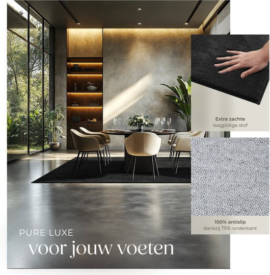 tectake® Kortpolig Vloerkleed - 160 x 230 cm - Zwart - 1630 g/m² Poolgewicht - Tapijt voor Woonkamer, Slaapkamer, Eetkamer - Onderhoudsvriendelijk en Wasbaar - Antislip Ondertapijt - Allergievriendelijk - Diverse maten en kleuren