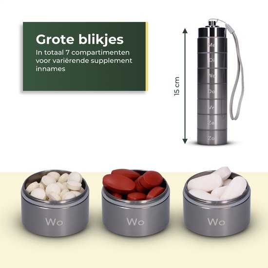 Gandria Pillendoos 7 Dagen - Uitneembaar Pillendoosje - Pillesdoosjes met 7 Compartimenten - Medicijndoos met Stevige Sluiting - Koker - Waterdicht - Grijs