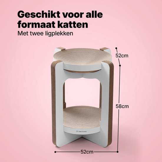 Jake en Jacky Krabkarton voor Katten - Krabpaal Karton - Krabplank - Krabmand - Krabmeubel - Kartonnen Krabmat - Kattenmand - Kattenbed - Kattentoren - 52x52x58cm