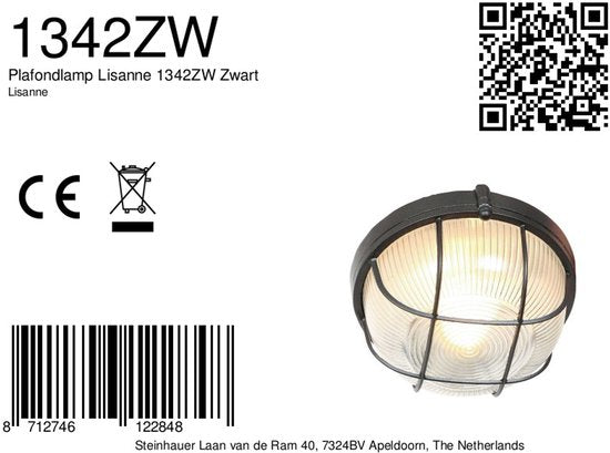 Plafondlamp Lisanne 1342ZW | Zwart metaal en glazen kap | Ø 17 cm, hoogte 8 cm | Mexlite | Trendy design voor binnengebruik