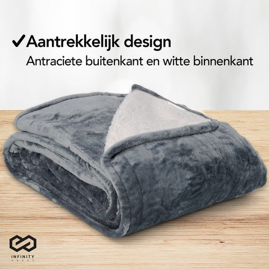Infinity Goods Elektrische Deken - Warmtedeken - 2-Persoons - 180 x 160 cm - Met Timer - Bovendeken - Fleece - Antraciet