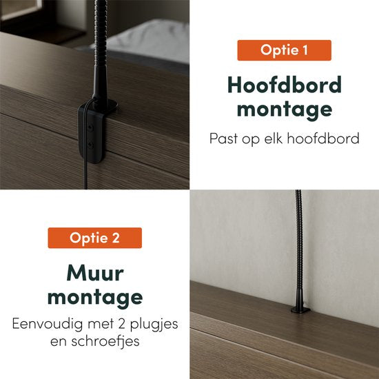 Nolt Leeslamp voor in Bed - Nachtlampje Dimbaar - 2 Bedlampjes - Bedlamp Slaapkamer - Leeslampjes Hoofdbord - Leeslampje Volwassenen