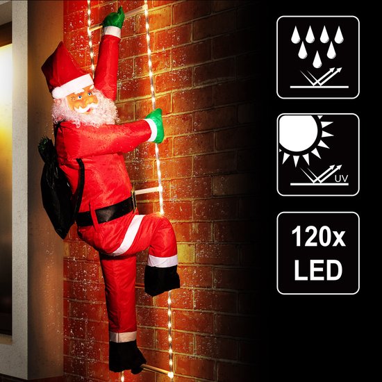 Kerstman op touwladder - 240cm - LED