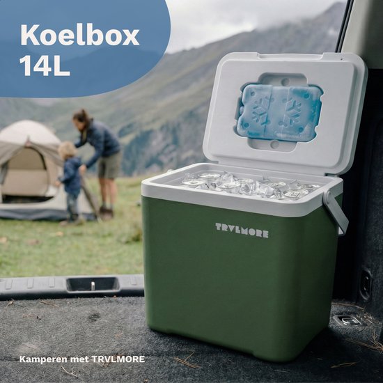 TRVLMORE Koelbox 14L - Frigobox - Inclusief Koelelement - Koelbox Klein - Groen
