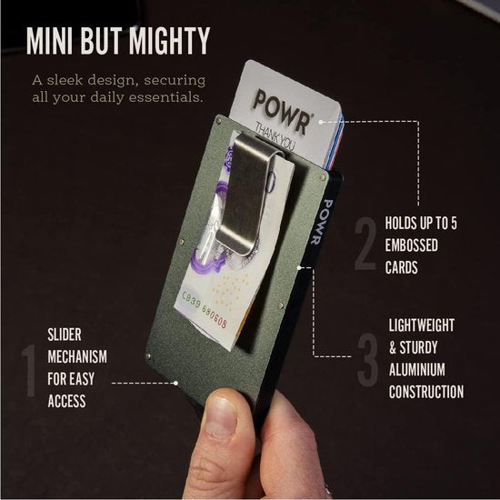 Powr RFID Portemonnee - Slimme Portemonnee - Slanke Portemonnee - Kaarthouder Pasjes - Pasjeshouder met geldclip - Anti-diefstal - Titanium - NFC Blokker
