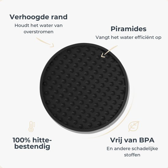 Castagnola Siliconen Onderzetters – Onderzetters voor Glazen – Design Onderzetters met Houder – Onderzettersset – Anti Slip - Set van 6 – Zwart