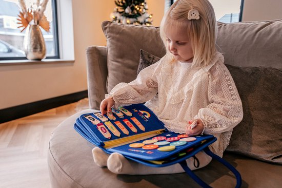 MontiPlay® Montessori Speelgoed - Sensorisch Speelgoed - Activiteitenbord - Busy Board - Montessori activiteitenboek voor thuis - Educatief - Sensomotorisch Speelgoed - Blauw