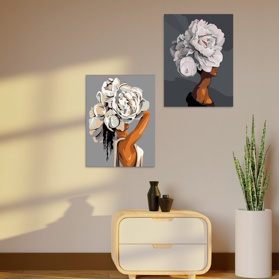 Rubye® Schilderen Op Nummer Volwassenen – Bloemenhoofd – Inclusief Verf en Penselen – Canvas Schildersdoek - Kleuren op Nummer - Dubbele Set - 15x20cm