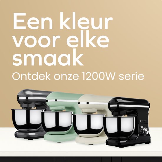KitchenBrothers Keukenmachine - 1200W - Keukenrobot - 5L - Mixer met Mengkom - Keukenmixer - Zwart