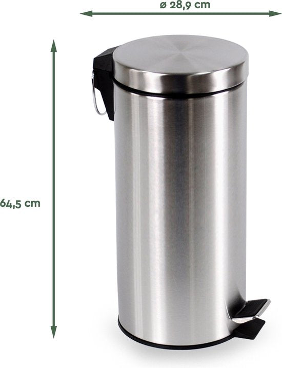BRASQ Pedaalemmer 30 Liter - RVS - PB130 - Prullenbak met uitneembare Pedaalemmer - Prullenbak - Vuilnisbak - Vuilbak - Afvalbak