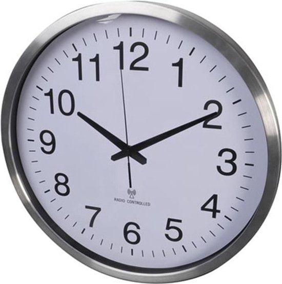 Perel Wandklok, rond, analoog, 50 cm, radiogestuurde tijdsaanduiding (DCF), aluminium, zilver