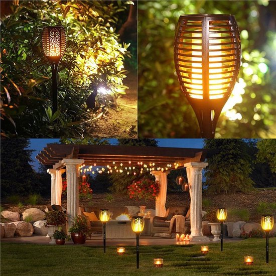 Happy Goods Solar Tuinverlichting op Zonne Energie - 4 Tuinfakkels - 57 cm - Waterbestendig - Buitenverlichting met Sensor - Tuinlantaarns