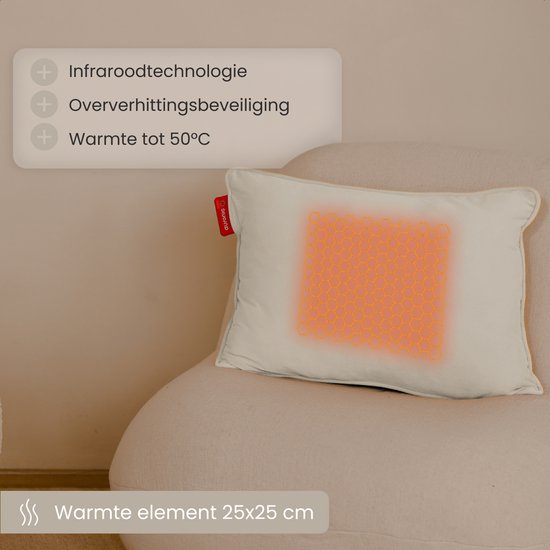 Auronic Warmtekussen - Velvet - 45x60 - Draadloos - Oplaadbaar - Elektrisch kussen - Infrarood - Taupe